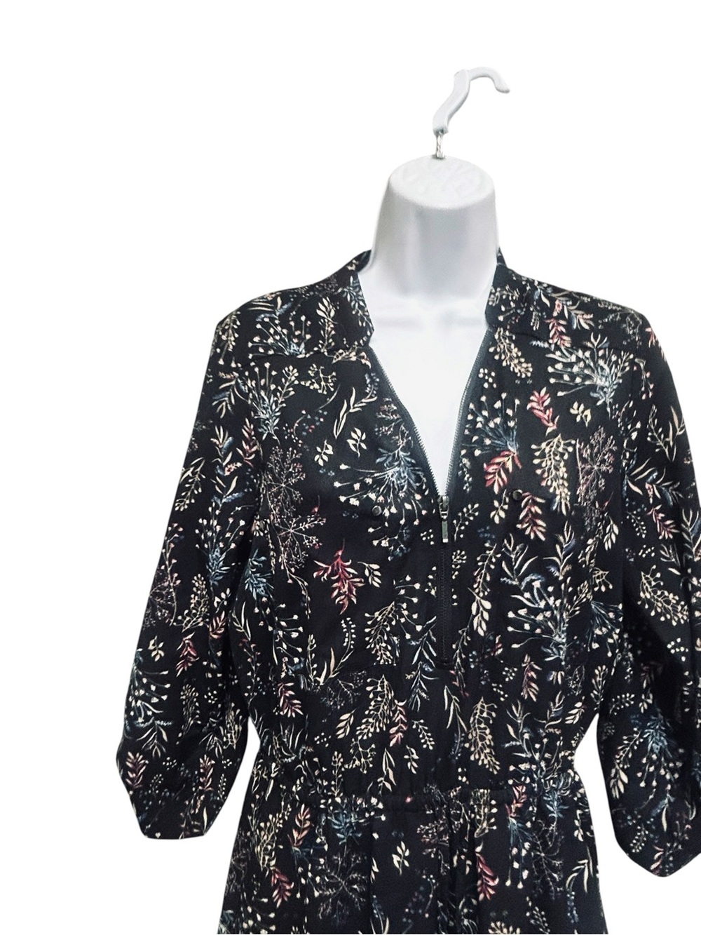 DEX Black Floral 1/4 Zip Mini Dress with Pockets Size S - Picture 3 of 6